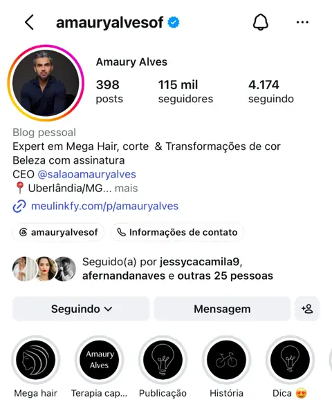 Perfil de Amaury Alves no Instagram com 115 mil seguidores